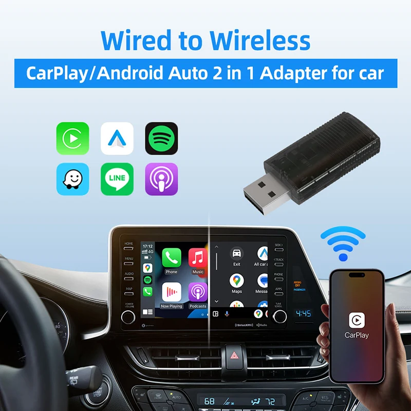 OTTOMOCIÓN inalámbrico CarPlay Android Auto adaptador inalámbrico Mini caja inteligente Plug And Play WiFi conexión rápida Universal para Toyota
