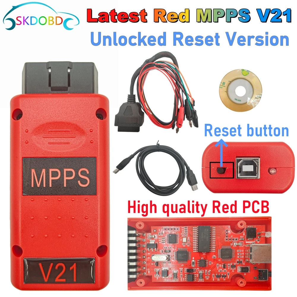 Full Chip Tuning Scanner Tool, MPPS V21, desbloqueado, Reset infinito, Breakout, cabo Tricore, OBD2, ECU, versão de alta qualidade