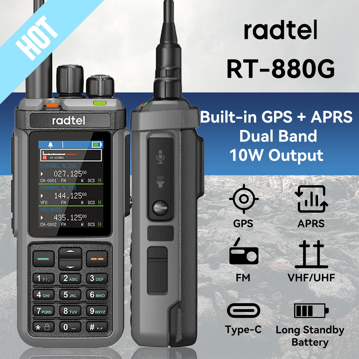 Radtel RT-880G 10w APRS + GPS Ham Radio con ripetitore a banda incrociata Onde corte HF SSB CB Walkie Talkie AM USB LSB CW 1024 canali