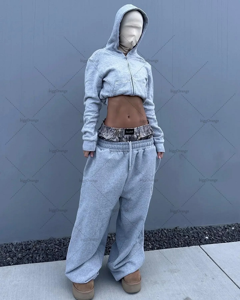 ยุโรปและอเมริกา High Street แฟชั่นกางเกงปลอม 2 ชิ้น Sweatpants หลวมและอเนกประสงค์ Drawstring กางเกงขากว้างผู้หญิง