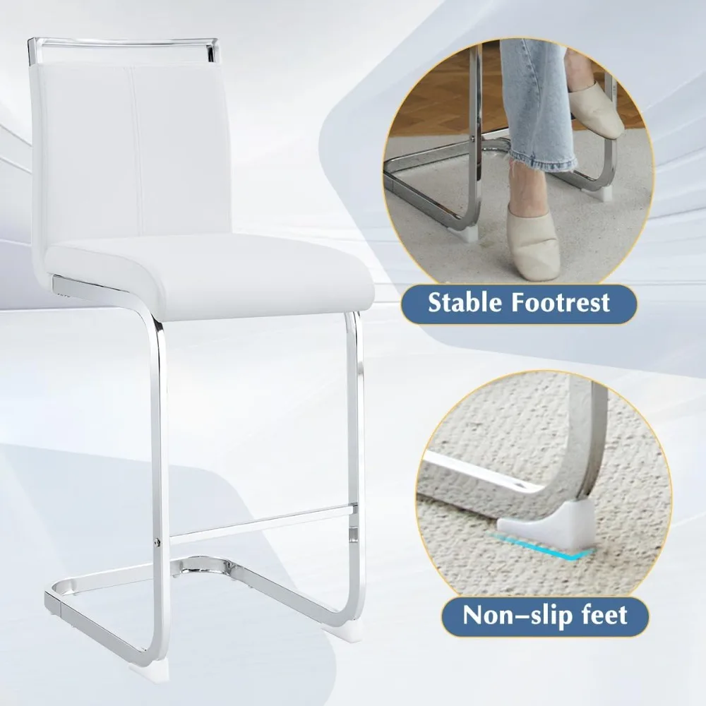 Counter Height Bar Stools Set of 4,25" PU Leather Bar Stools with Back,Counter High Chairs with Painted Metal Legs