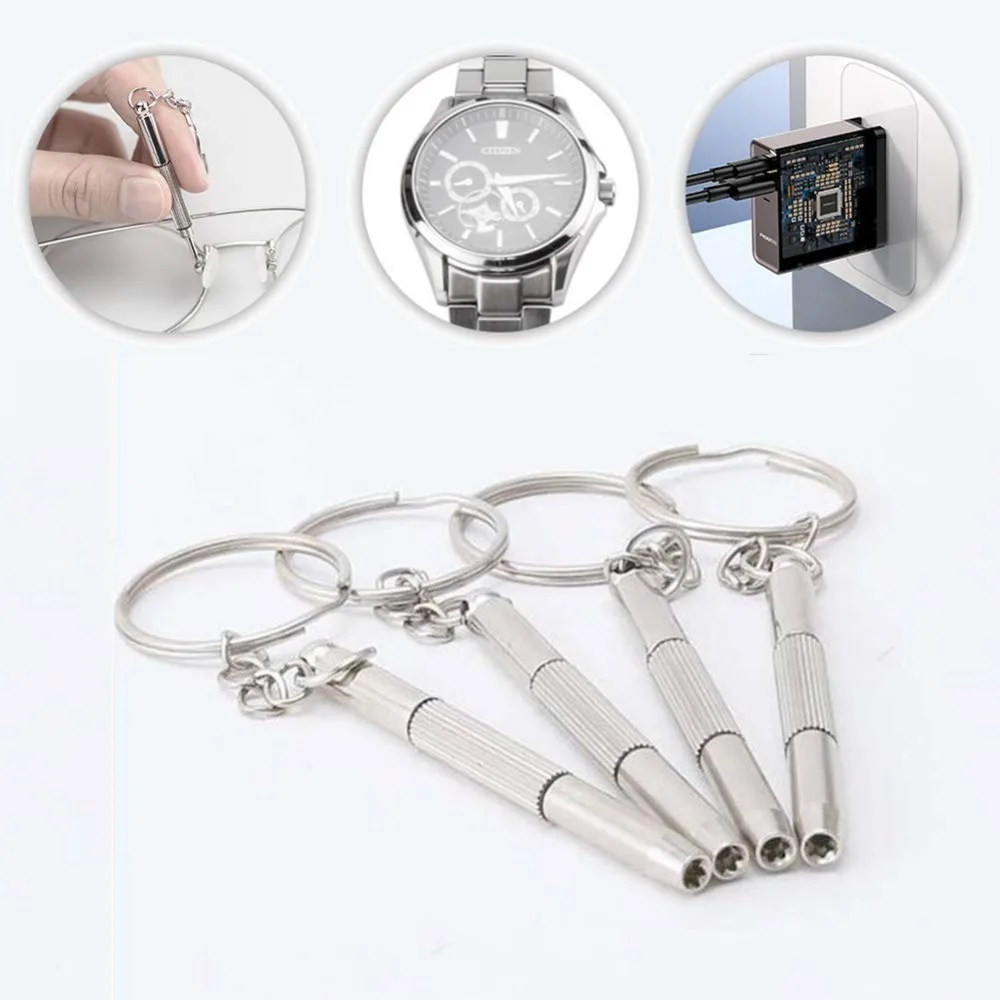 Cacciavite per occhiali in acciaio Cacciavite per occhiali Kit di riparazione per orologi con portachiavi Utensili manuali portatili Strumenti per cacciaviti di precisione