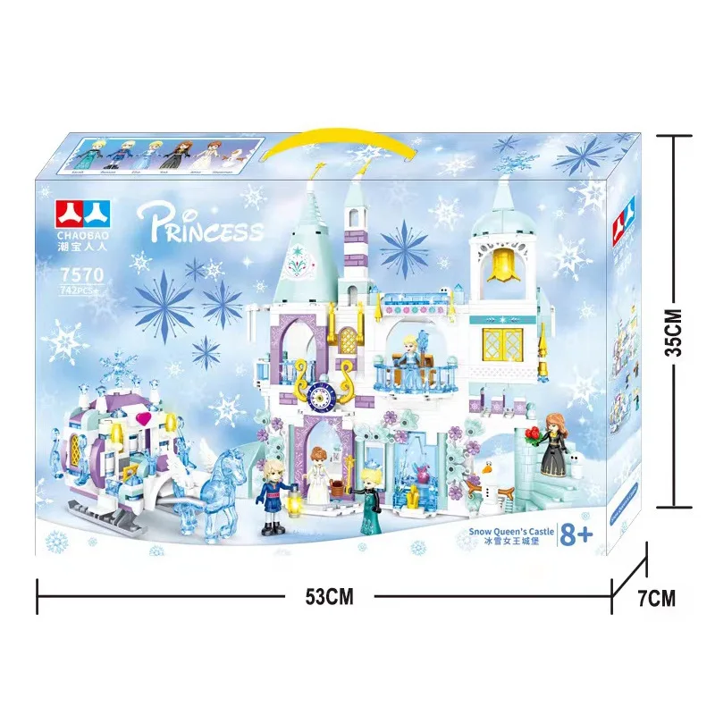 เพื่อนเจ้าหญิงหรูหราปราสาทน้ําแข็งสนามเด็กเล่น House ภาพยนตร์ฤดูหนาว Snow Horse Figures Building Blocks ชุดของเล่นสําหรับหญิง DIY ของขวัญ