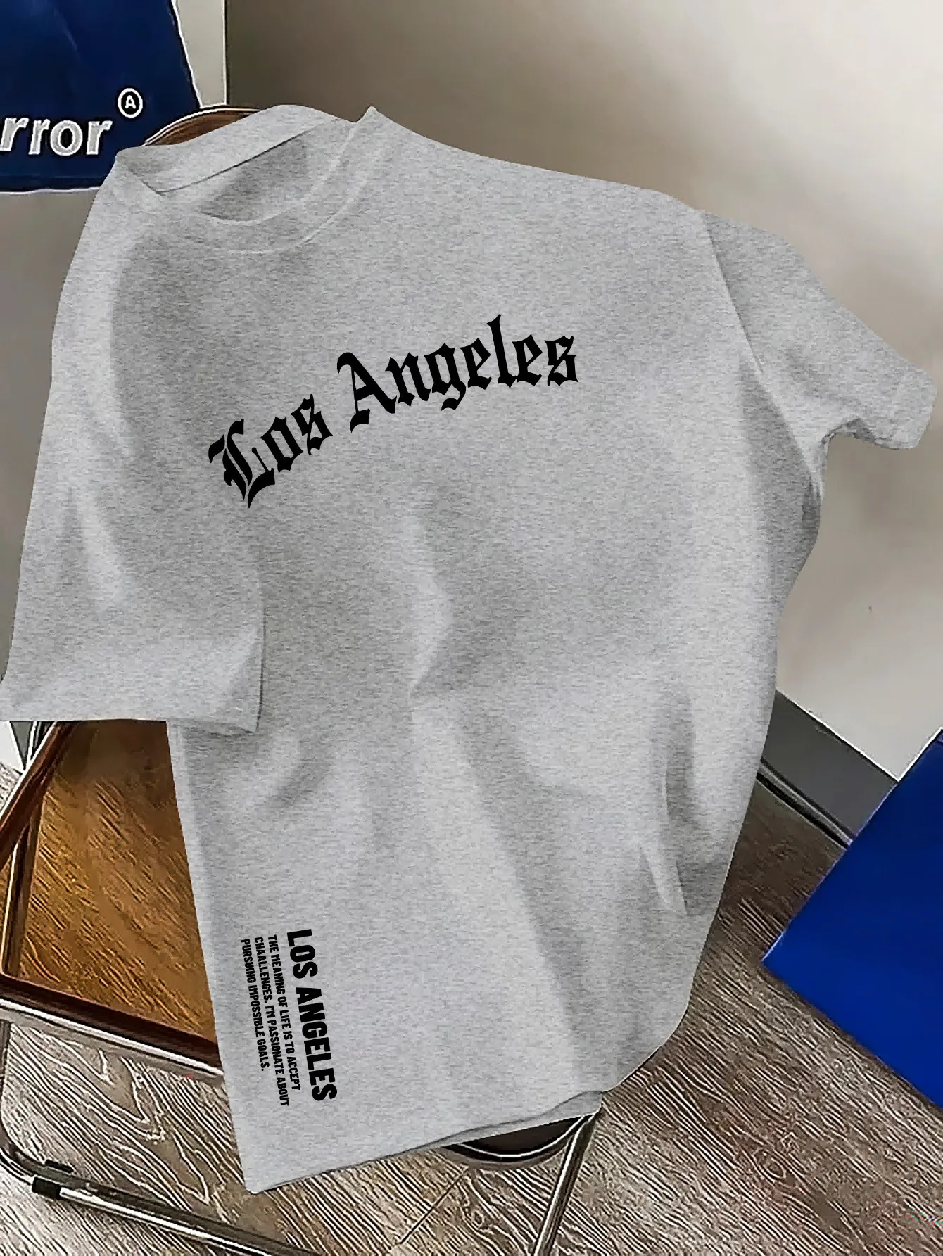 メンズ夏綿 100% ファッションロサンゼルスレタープリントルーズ大カジュアル快適なラウンドネック半袖 Tシャツトップ