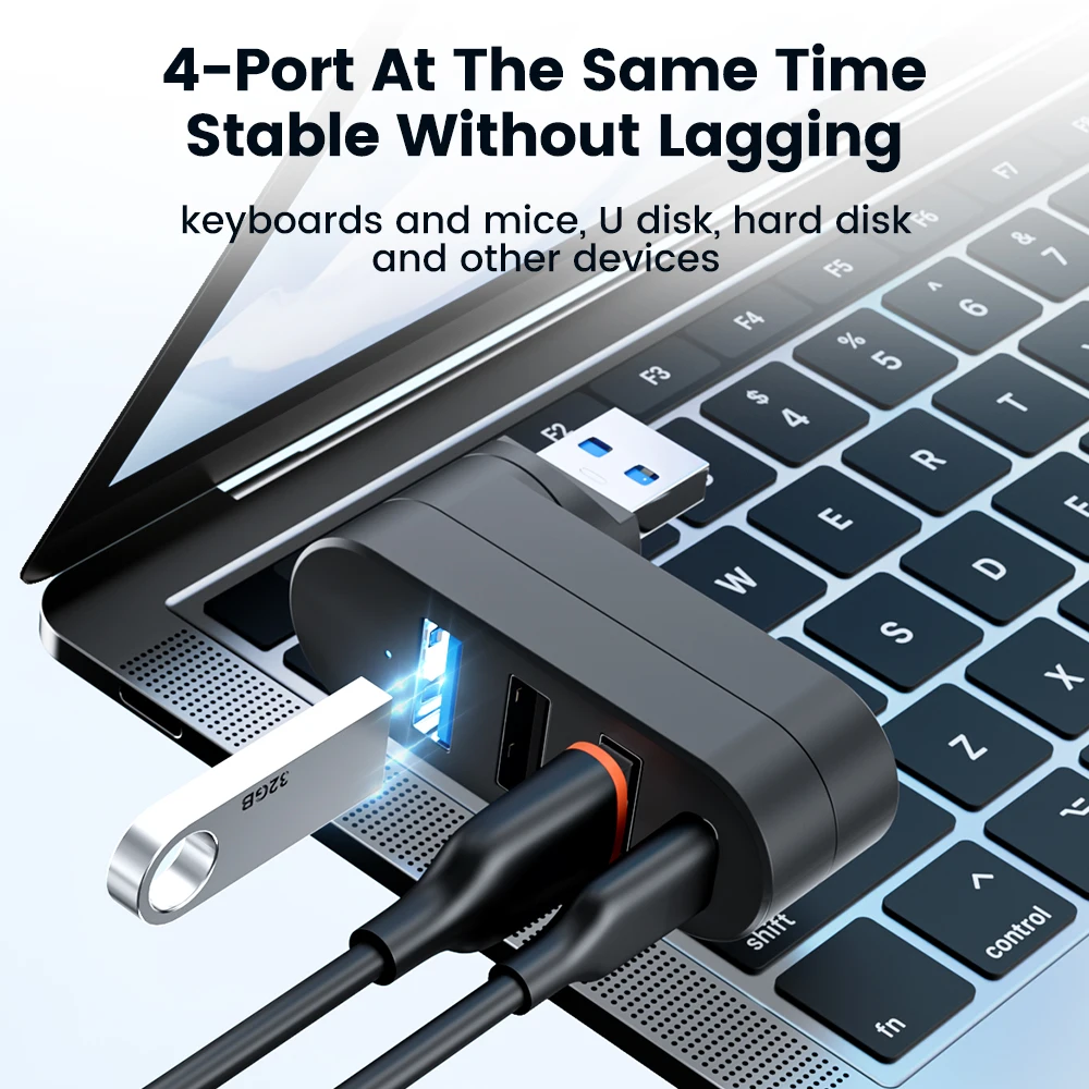 HUB USB giratorio USB3.0 2,0 tipo C HUB divisor USB 4 puertos expansor múltiple para ordenador portátil MacBook U transferencia de datos de disco