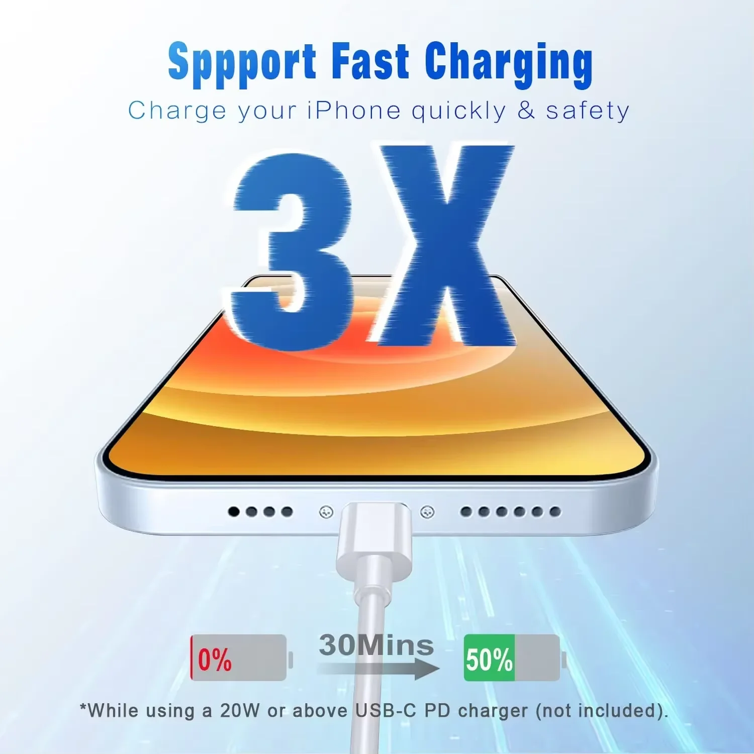 สายชาร์จเร็ว 30W PD สำหรับ iPhone 17 16 15 14 13 12 mini 11 Pro XS Max XR X 8 7 Plus SE ความยาว 1 ม. 1.5 ม. 2 ม. 3 ม.
