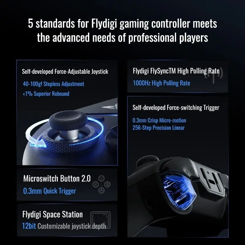 Controlador de jogos Flydigi Vader 4 Pro, suporte Tirgger comutível com força, para PC/NS/Mobile/TV Box, PC Gamer PS Cloud Game Gamepad