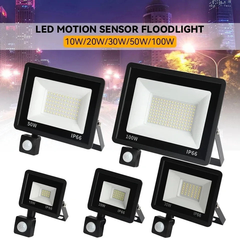 Reflector LED con Sensor de movimiento PIR, luz de pared para exteriores, luz blanca, 50W, 20W, IP66, foco LED impermeable para jardín