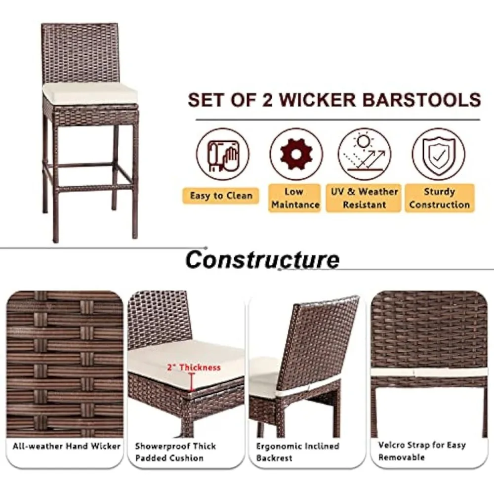 Outdoor Bar Set for Patio 3pcs Outdoor Bar Table and Chairs Set All Weather Bar Height High Top Outdoor Table and Chairs Wicker