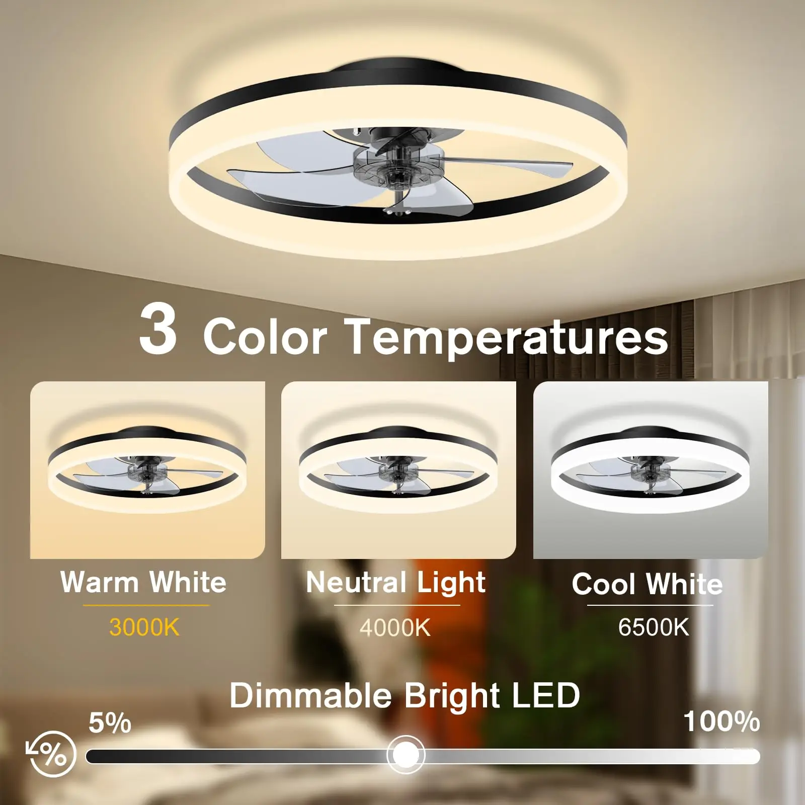 Einfache LED-Decken ventilator Licht Fernbedienung mit unendlichem Dimmen 6 Stufen Wind geschwindigkeit Wohnzimmer Schlafzimmer Kronleuchter Ventilator