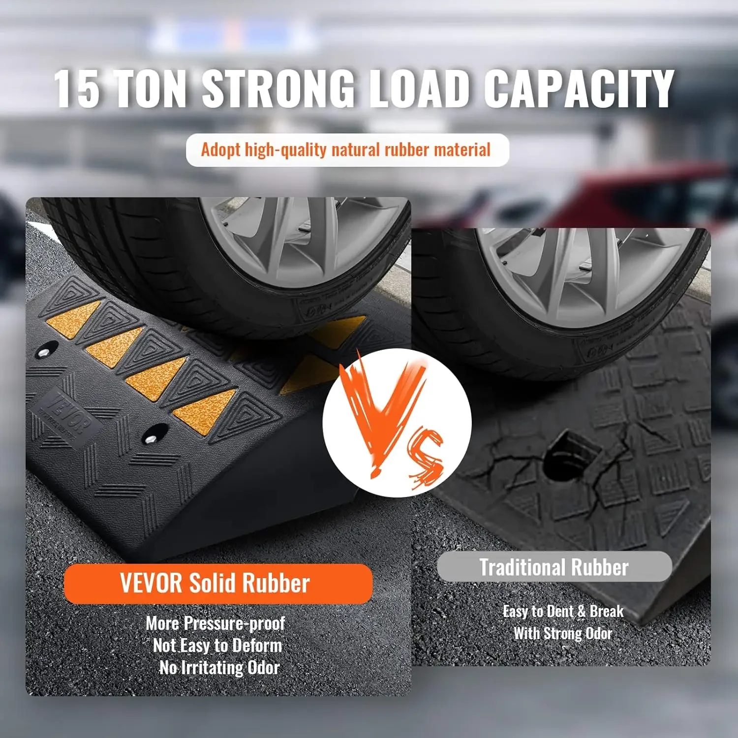 Rubber Curb Ramp, 6" Rise Height 2 Pack, Heavy-Duty 33069 lbs/15 T Capacity Threshold Ramps