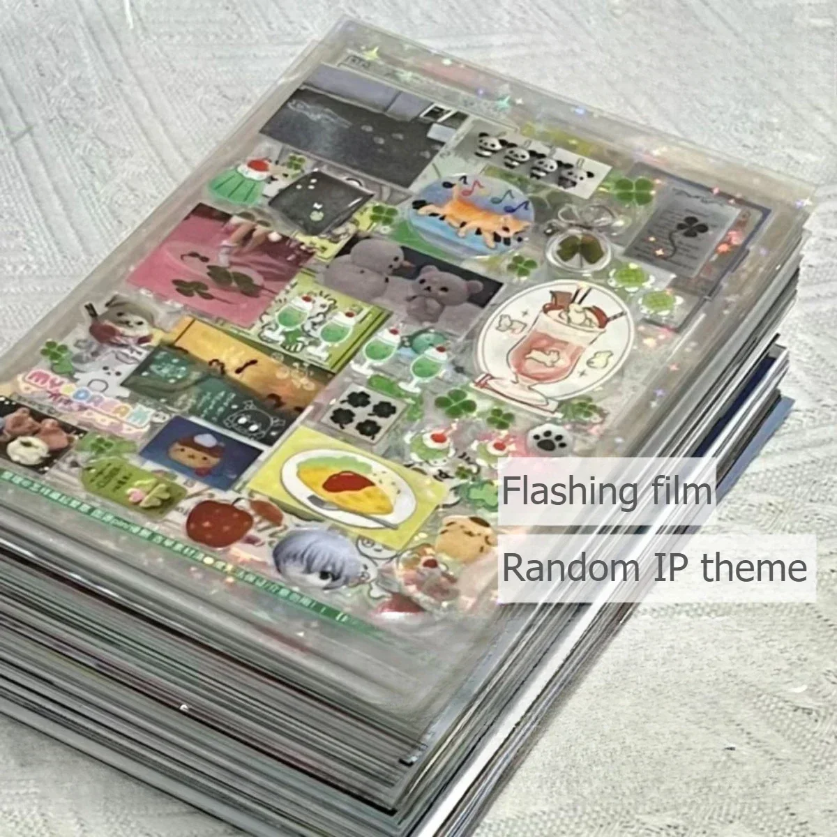 5 unids/pack Retro láser brillo dibujos animados Animal trébol pegatinas para mascotas Material DIY película Scrapbooking calcomanía estilo aleatorio