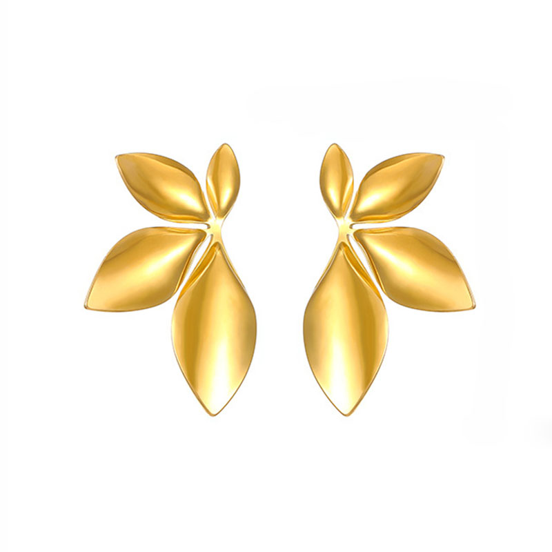 Brincos florais em folhas coreanas para mulheres, brincos metálicos cor dourada, agulha de prata 925, joias da moda, 2024