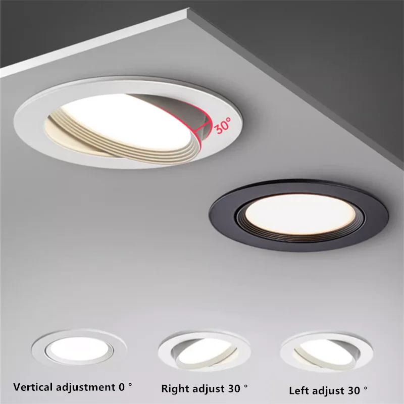 Focos de luz empotrables LED integrados de alto rendimiento con ángulo ajustable 5W7W9W12W15W20W COB antideslumbrantes y regulables para techo CRI>98