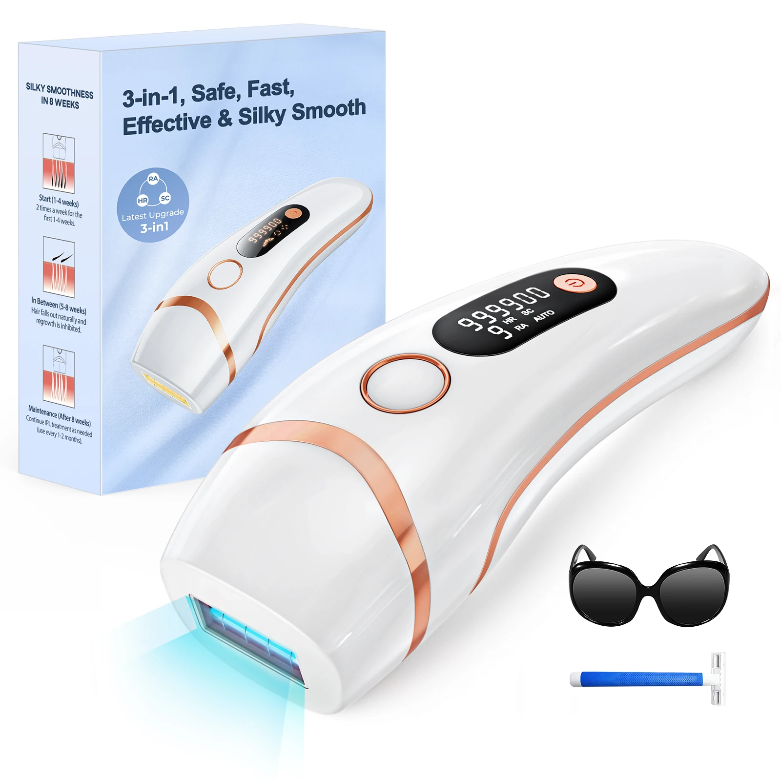IPL-Geräte Haarentfernungslaser 17J 999900   Light Pulse HR/SC/RA 9-stufige schmerzlose Haarentfernung für den ganzen Körper, Heimgebrauch für Männer und Frauen