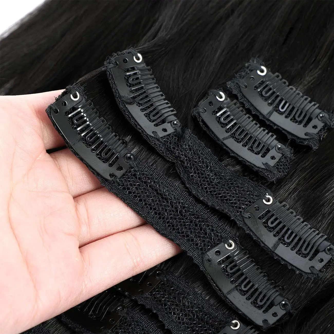 Extensões de cabelo com clipe para mulheres, cabelo humano real, 100% Remy, reto, moda, preto natural, 8pcs, 120g, # 1B