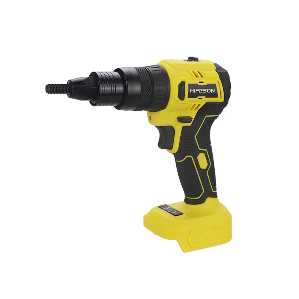 HIFESON Electric Rivet Gun Rechargeable Automatic Rivet Nut Gun Riveting Tool Nut Head M3-M10 Without Battery