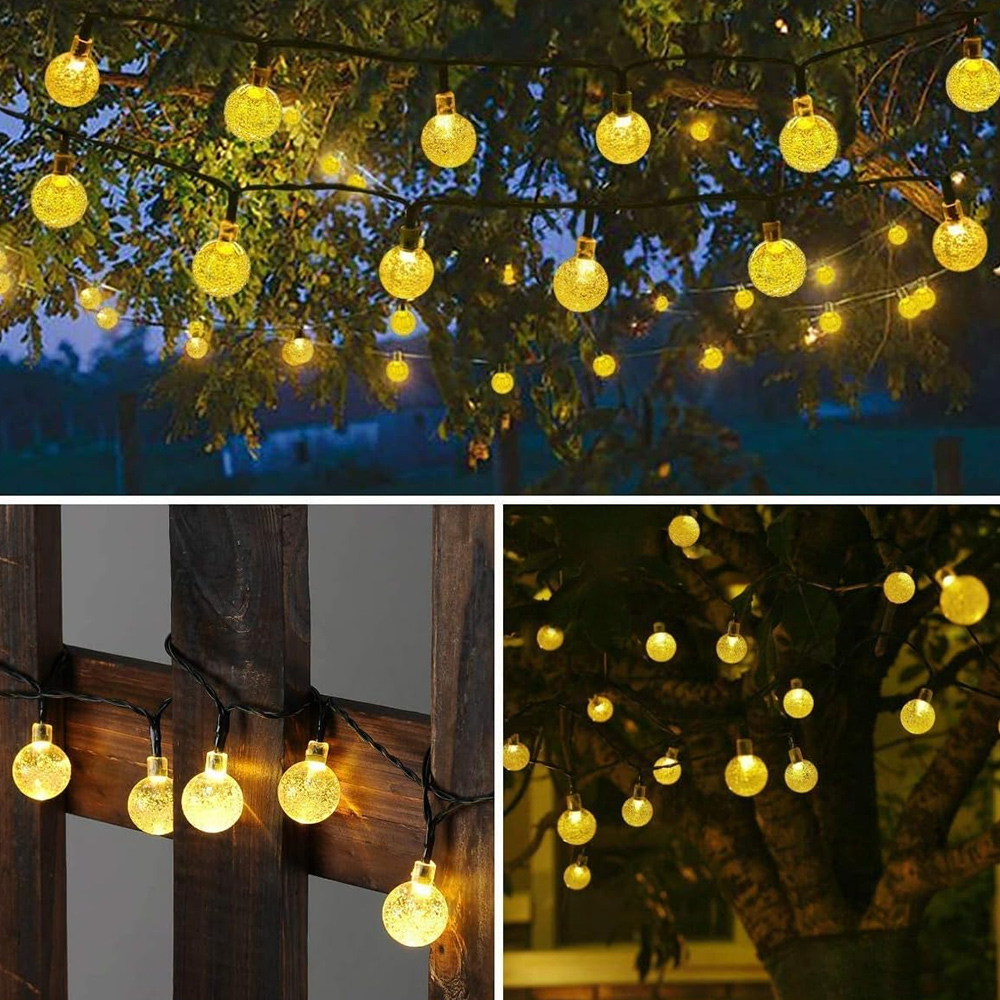 1pc 太陽光発電バブルボール LED ストリングライト 20LED/30LED/50LED 防水屋外庭の廊下中庭の装飾