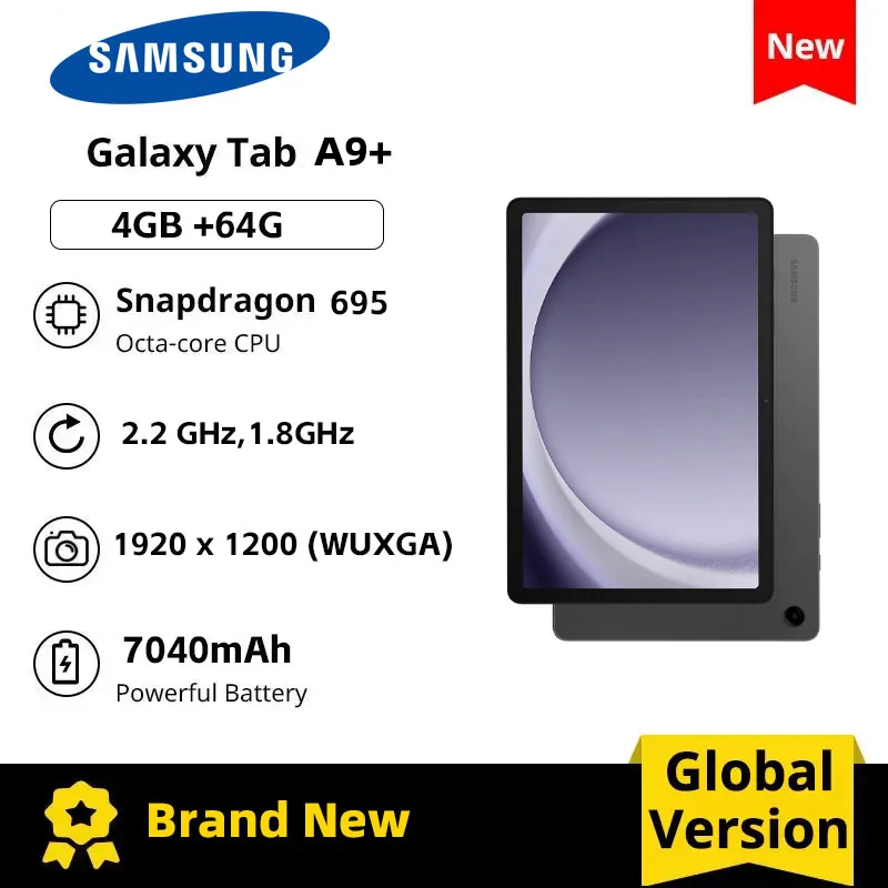 【Brand+】Samsung Galaxy Tab A9+ WIFI Tablet 4GB 64GB 2.2GHz Octa-core 11” TFT 90 Hz LCD Display 8MP Rear Camera 7040 mAh Battery