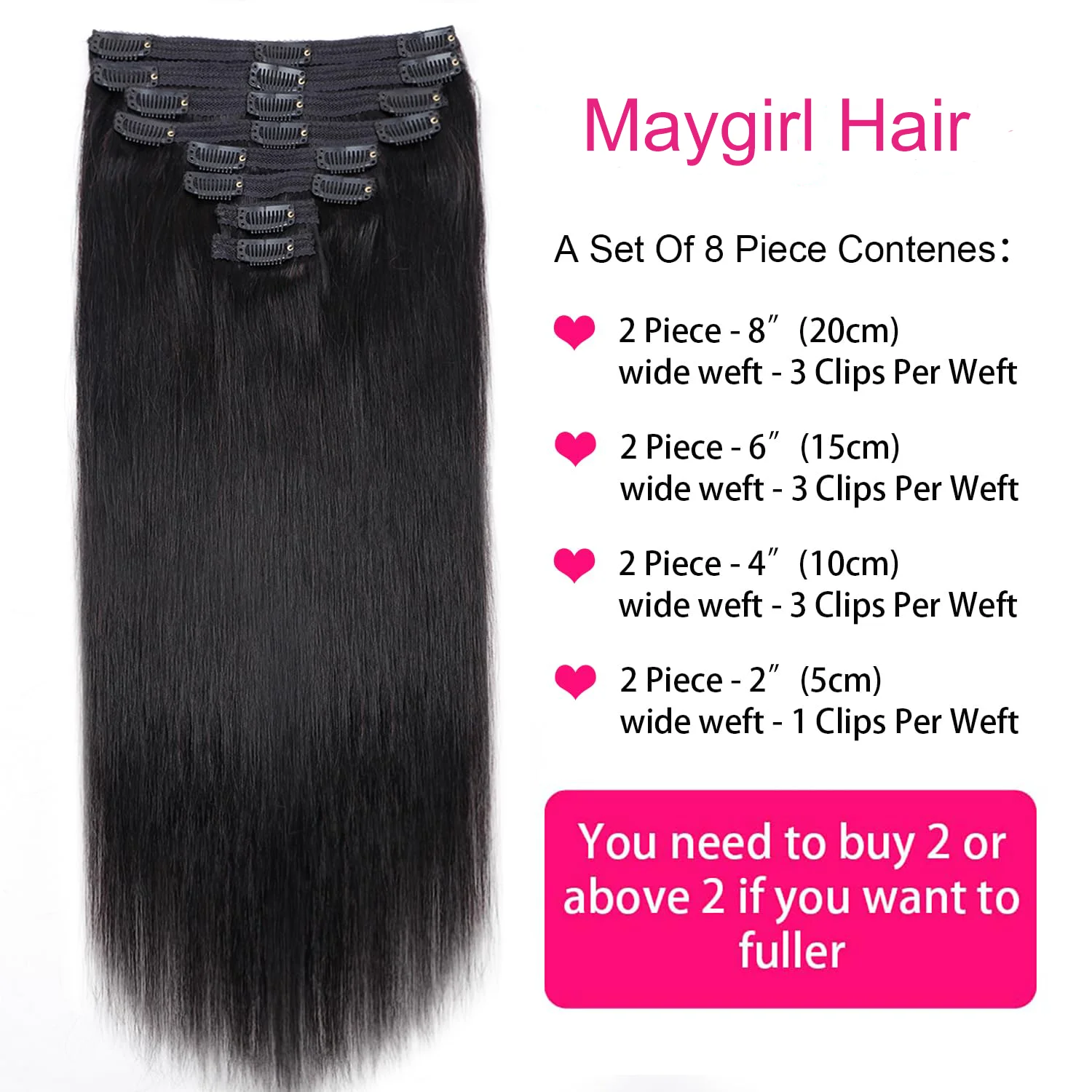 Grampo em extensões de cabelo em linha reta por conjunto com 18 clipes 120g trama dupla virgem 100% cabelo humano cor preta natural para mulher