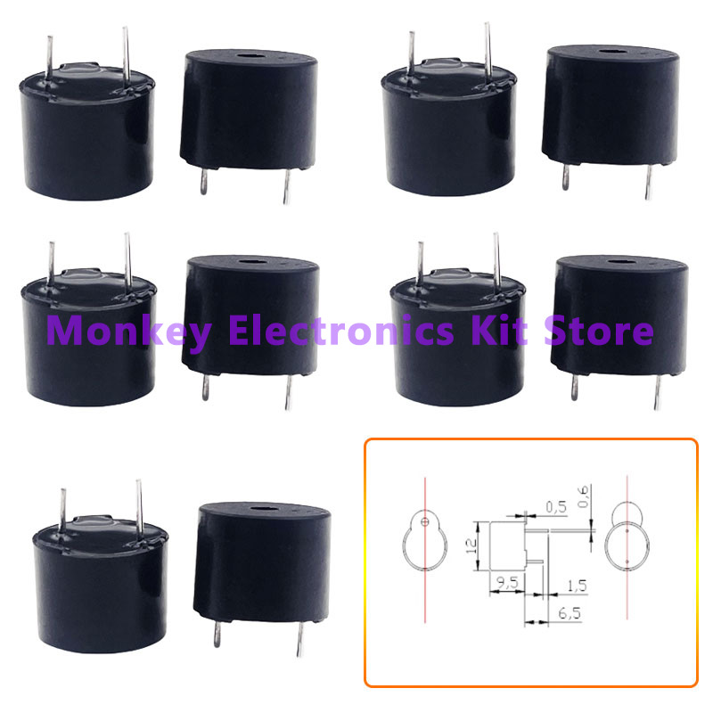 10/20 piezas zumbador pasivo, zumbador activo 12*9,5mm mini, timbre de alarma de tono de pitido continuo largo magnético de 5V para ATmega328P