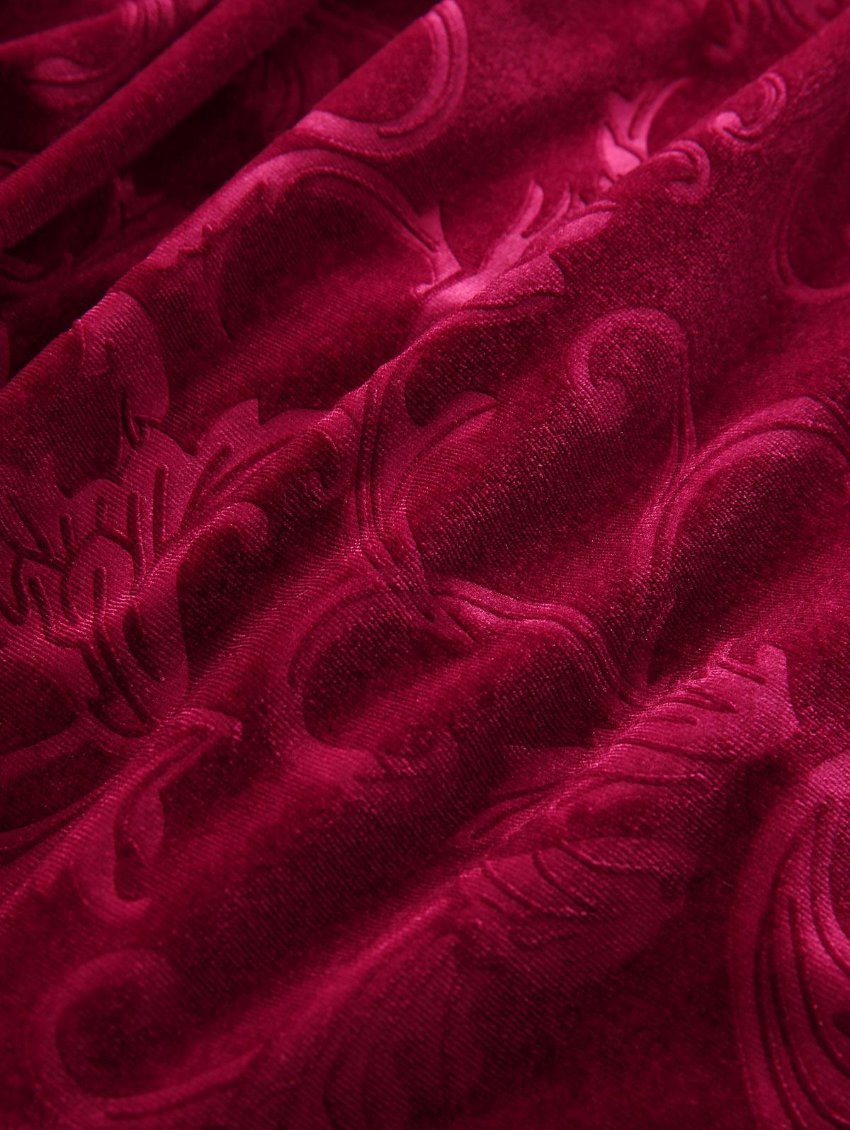 Rosegal plus size vestido de natal vermelho floral veludo em relevo contraste pele guarnição rendas até vestido em camadas com mangas de braço e gola