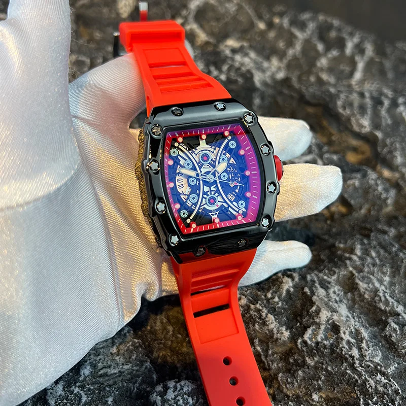 นาฬิกาผู้ชายหรูหรายี่ห้อ Wine Barrel dial แฟชั่น Night Glow กีฬานาฬิกาปฏิทินนาฬิกา Reloj L146