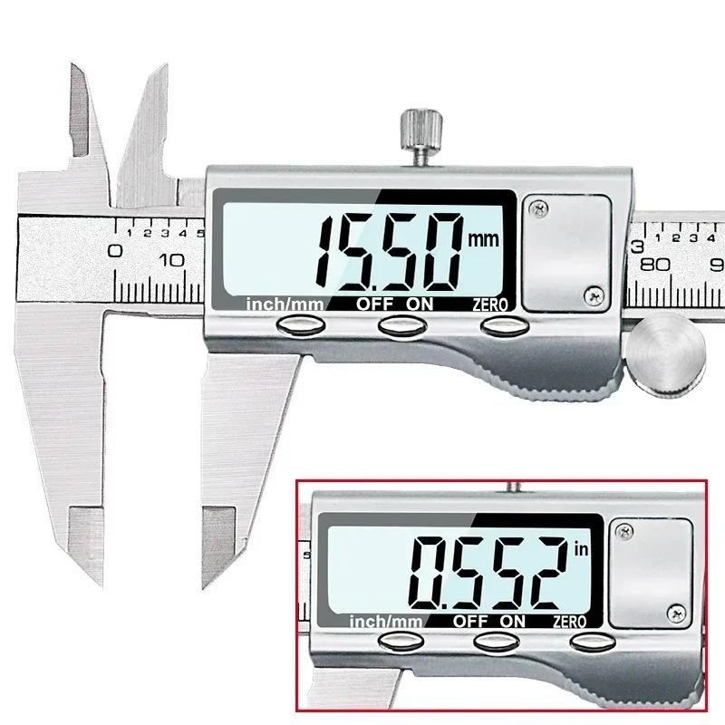 TON09 Calibrador Vernier digital electrónico de acero inoxidable de 6 pulgadas y 150 mm Medición de micrómetro de metal