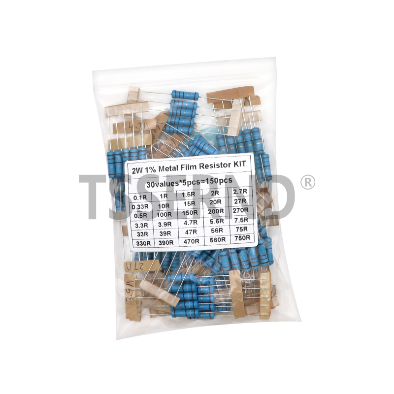 150 Uds 300 Uds 1/2W 1W 2W 3W resistencia 1% Kit surtido de resistencias de película metálica 30 tipos cada 5/10 Uds 1R ~ 750R 1K ~ 820K Ohm