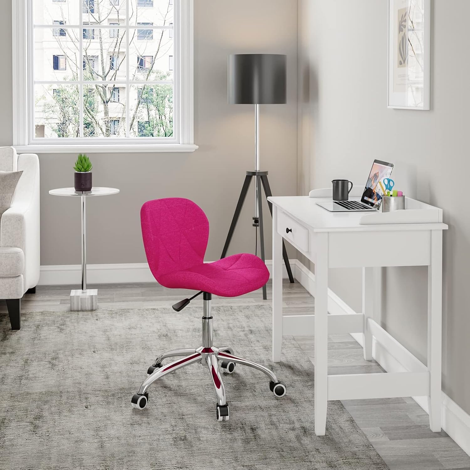 Modern Fabric Swivel Office Chair, Height Adjustable Padded Armless Desk Chair with Wheels for Home Office