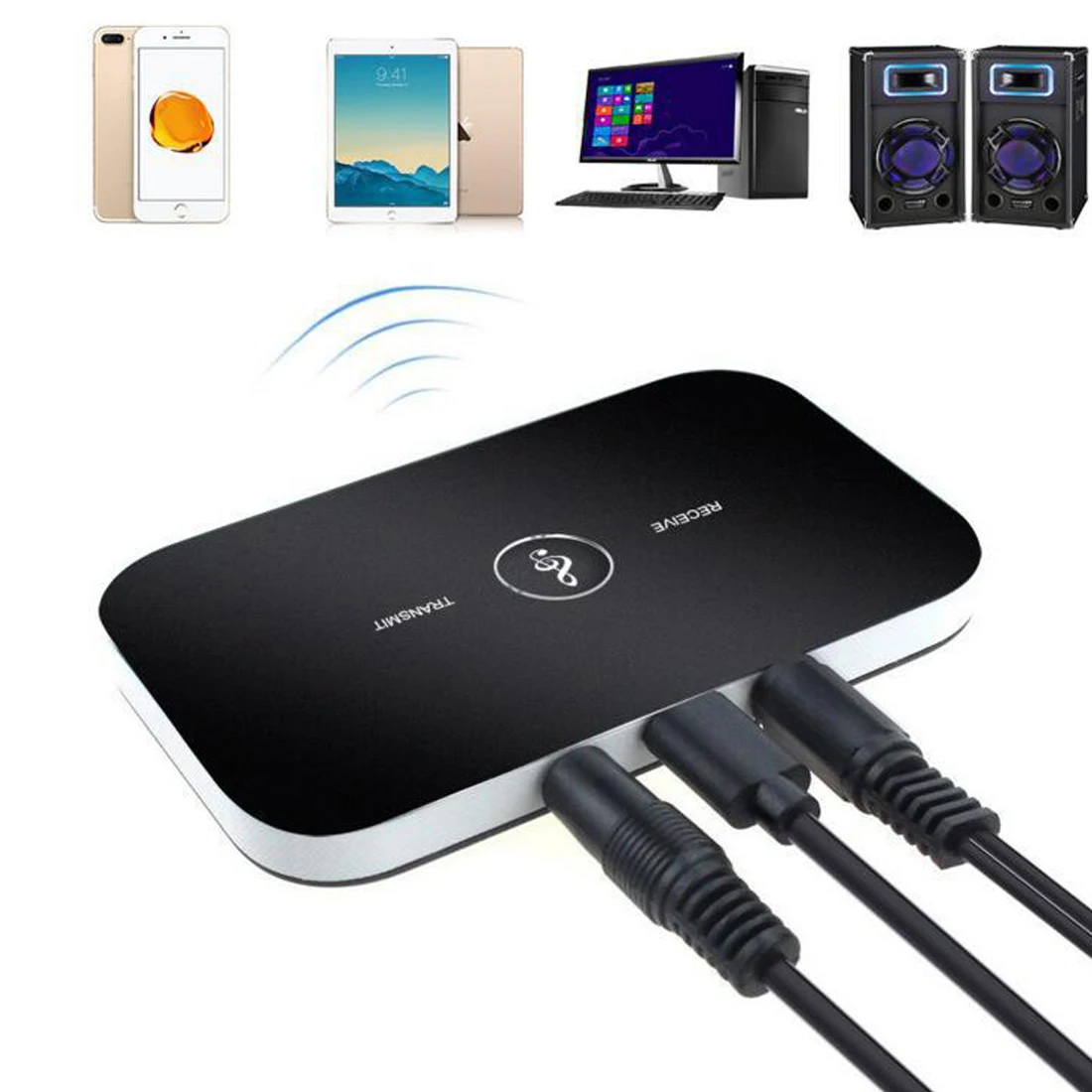 Vikefon-Bluetooth 5.0オーディオ送信機受信機,RCA, AUX 3.5mmジャック,USBドングル,車,PC,テレビ,ヘッドフォン用のワイヤレスミュージックアダプター