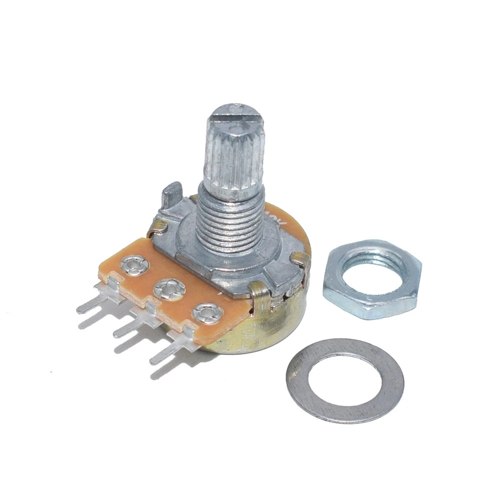 5 juegos WH148 1K 10K 20K 50K 100K 500K PLR 15mm resistencia de potenciómetro giratorio cónico lineal de 3 pines para Arduino con tapa blanca AG2