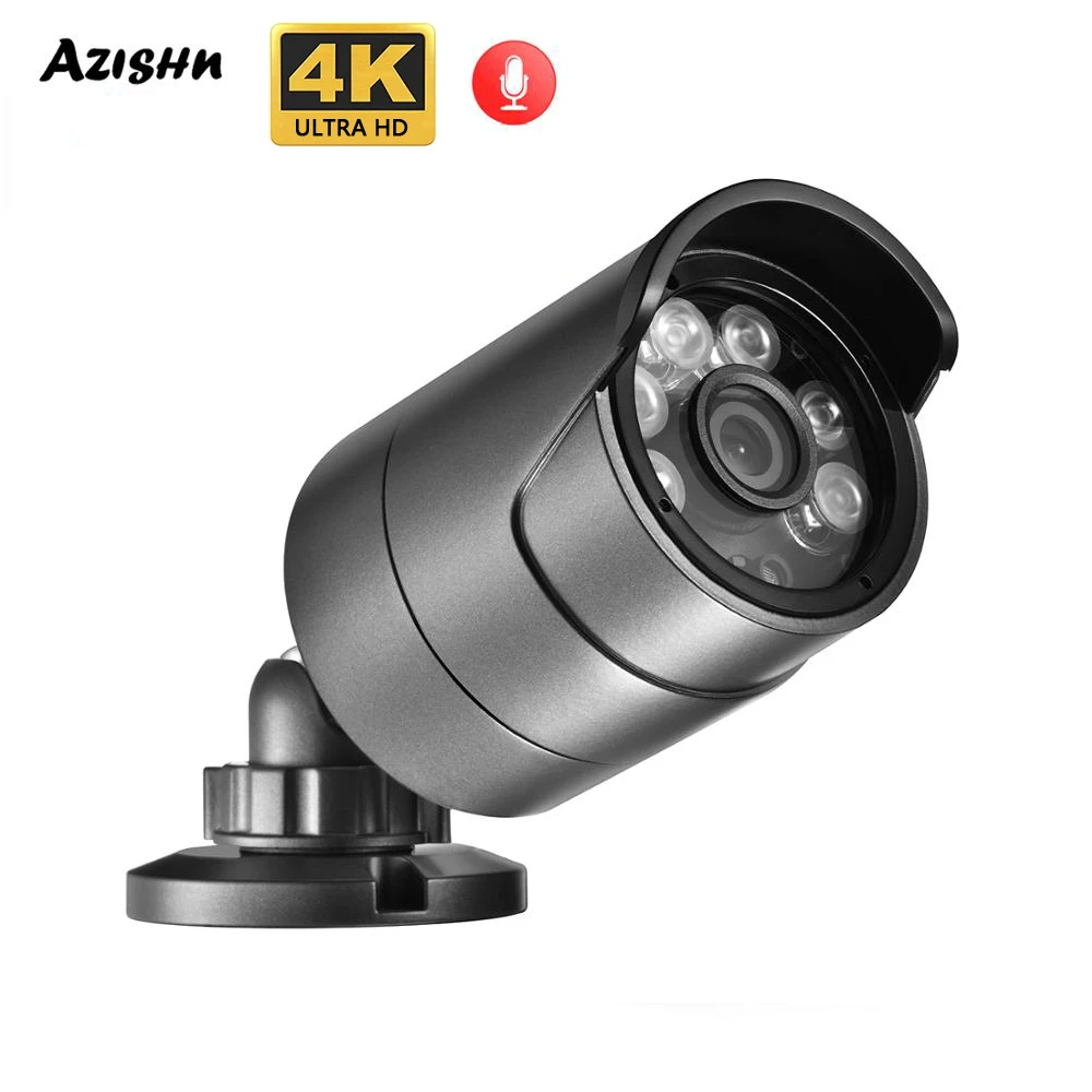 4K 8MP IP камера аудио наружная POE металлическая пуля CCTV домашняя 4MP массив цветная камера ночного видения безопасности