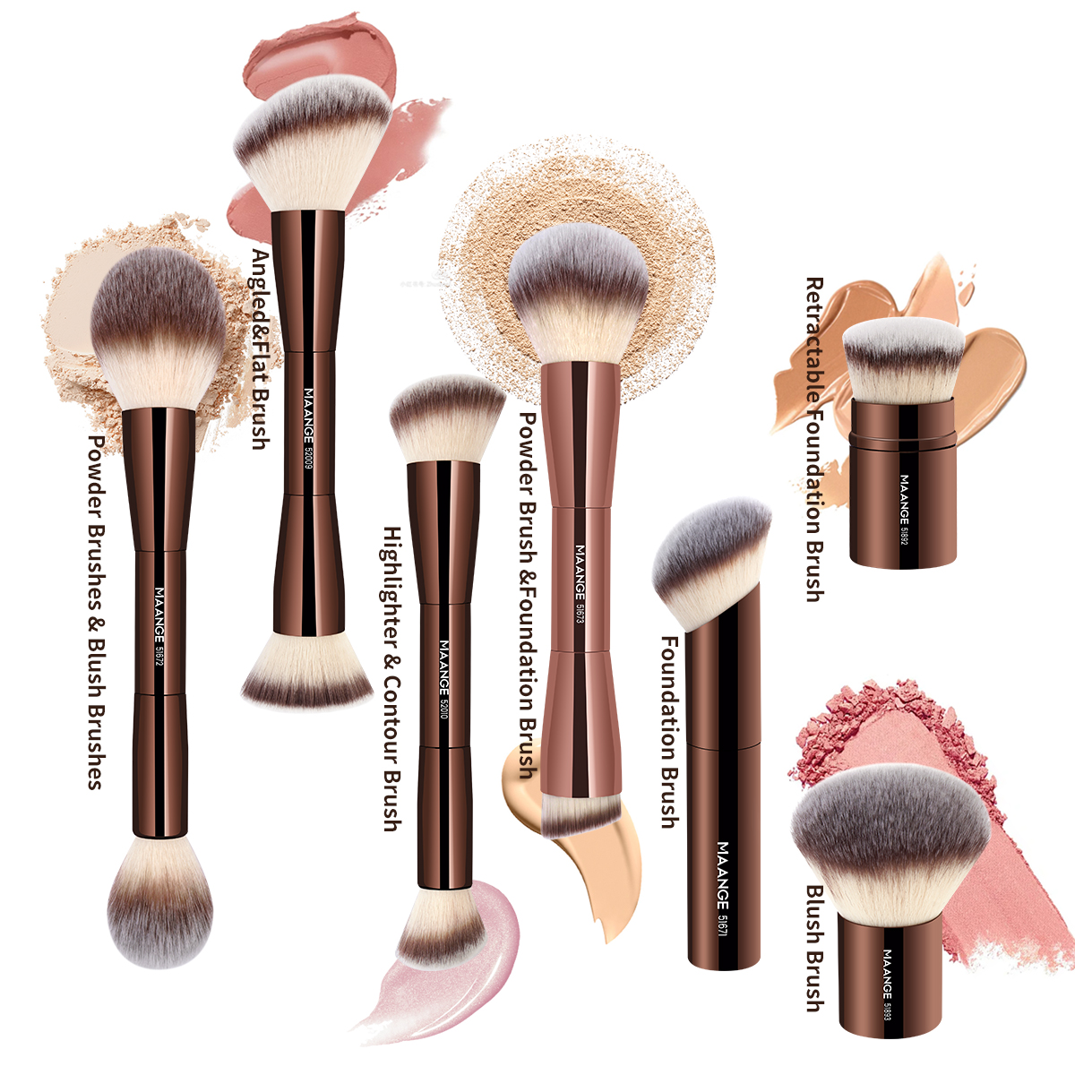 MAANGE-brochas de maquillaje de doble cabezal, base en polvo, corrector, colorete, bronceador, brocha de maquillaje, pelo de fibra suave, herramientas de belleza cosmética