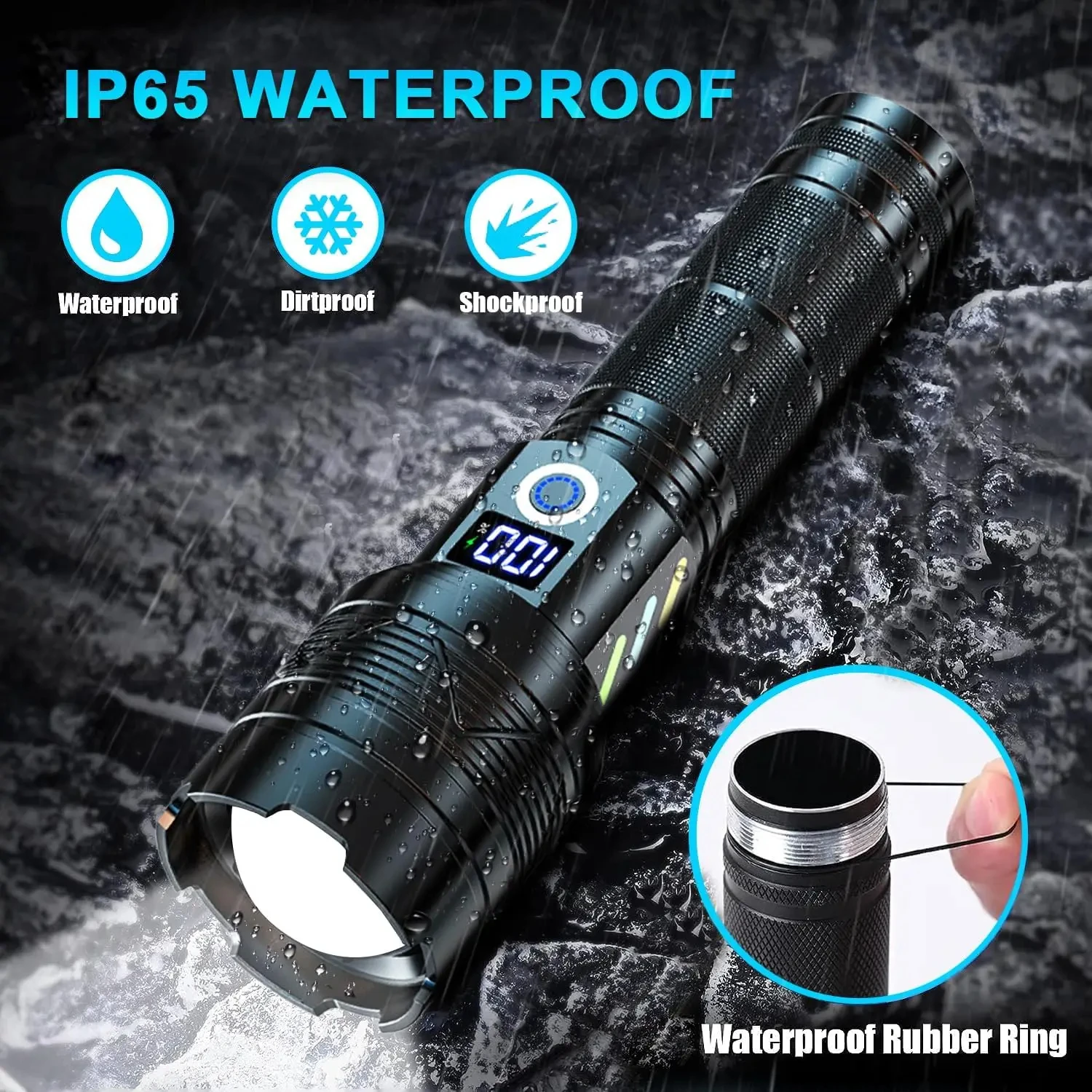 Linterna de luz fuerte, linterna LEP de larga distancia, carga USB, Zoom telescópico de emergencia para exteriores, antorcha superbrillante