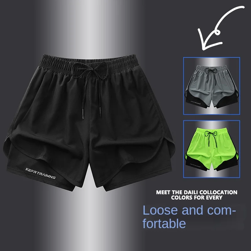 【S-5XL】2025 Calças esportivas de três peças verão popular antirreflexo shorts esportivos de camada dupla para homens e mulheres casais ru