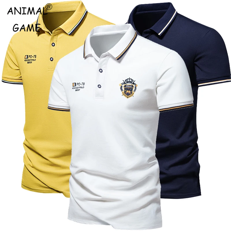Novos homens bordados polo camisas de verão camisa de manga curta luxo topo casual lapela camiseta respirável leve t camisa homme