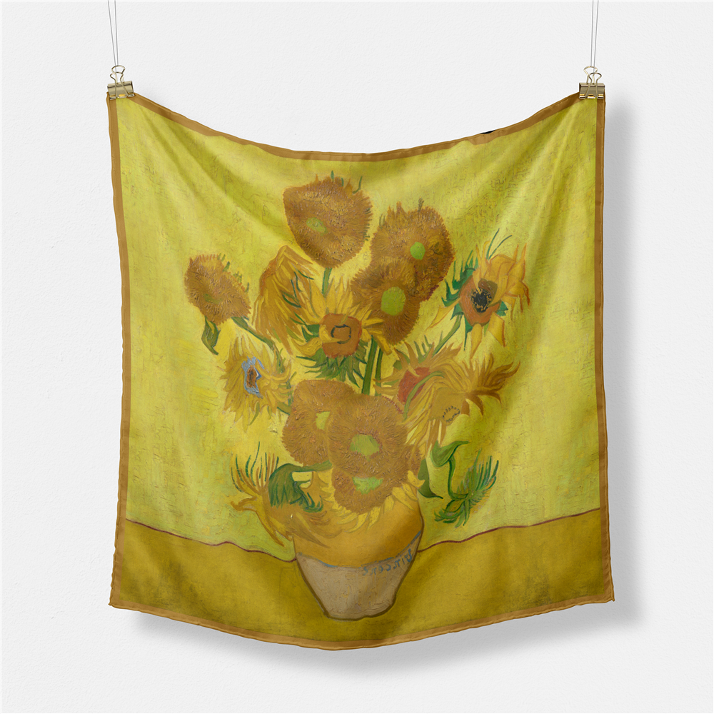 Van gogh pintura a óleo lenço de seda moda feminina cachecol 53cm lenços quadrados lenço de cabeça pescoço gravata banda lenço profissional