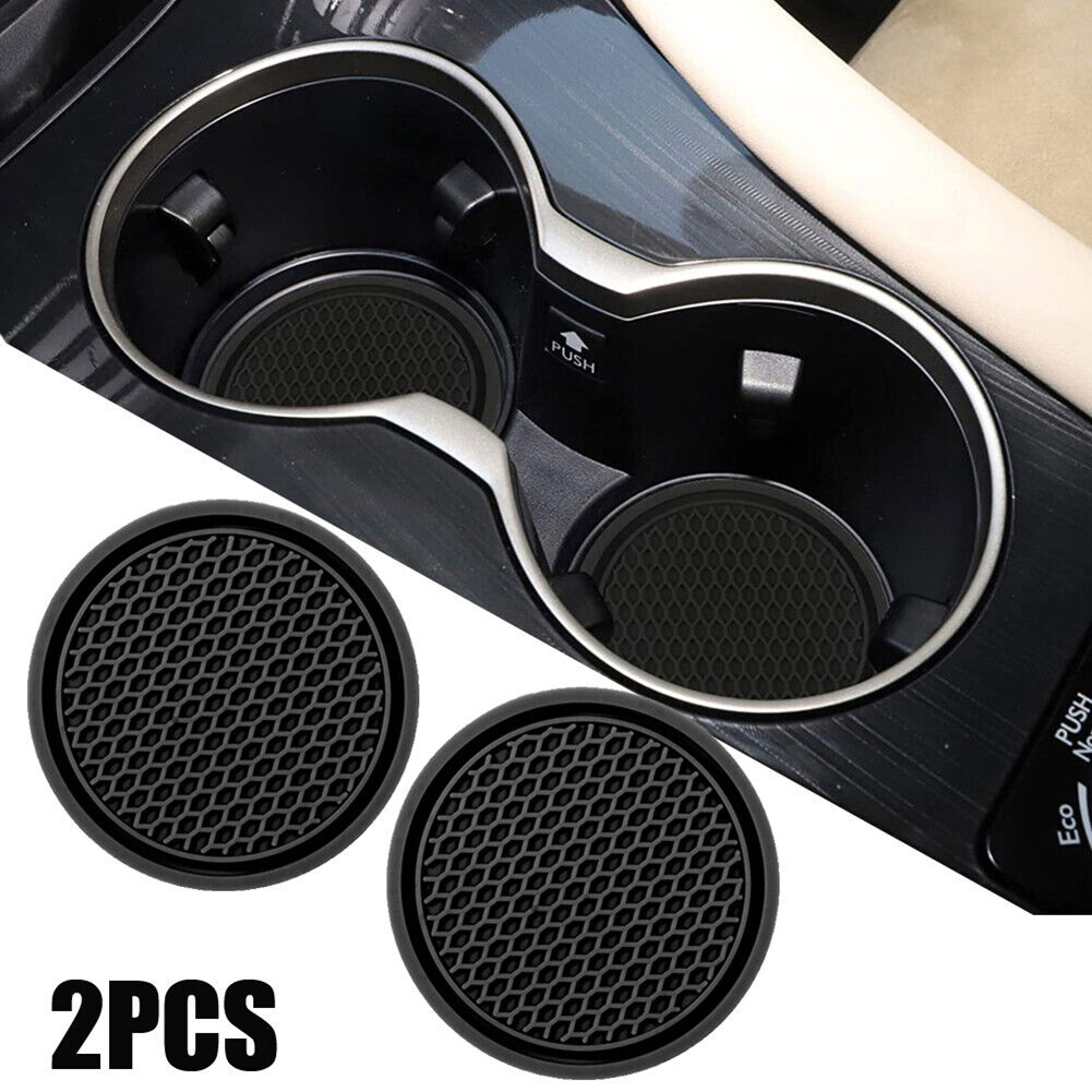 Portavasos negro para coche, posavasos antideslizantes, accesorios interiores universales, se adapta perfectamente a la mayoría de las tazas, 2 uds.