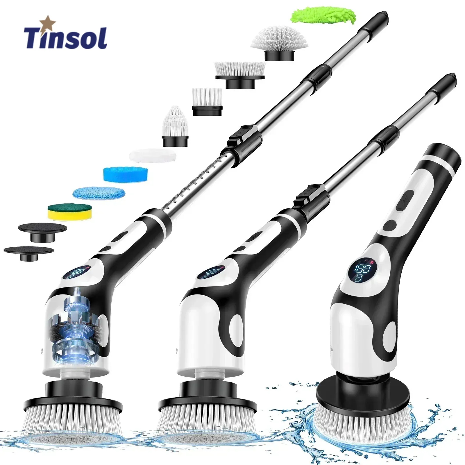 TINSOL 11-in-1 multifunktionale elektrische Reinigungsbürste, wiederaufladbar, intelligente rotierende Reinigungsbürste, Küchenreinigungsbürste