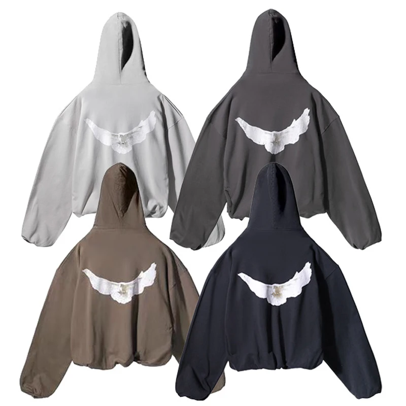 24SS moda marka Kanye West bluzy Peace Dove wzór główna ulica ciężka tkanina Casual kieszenie KANYE WEST bluzy z kapturem swetry