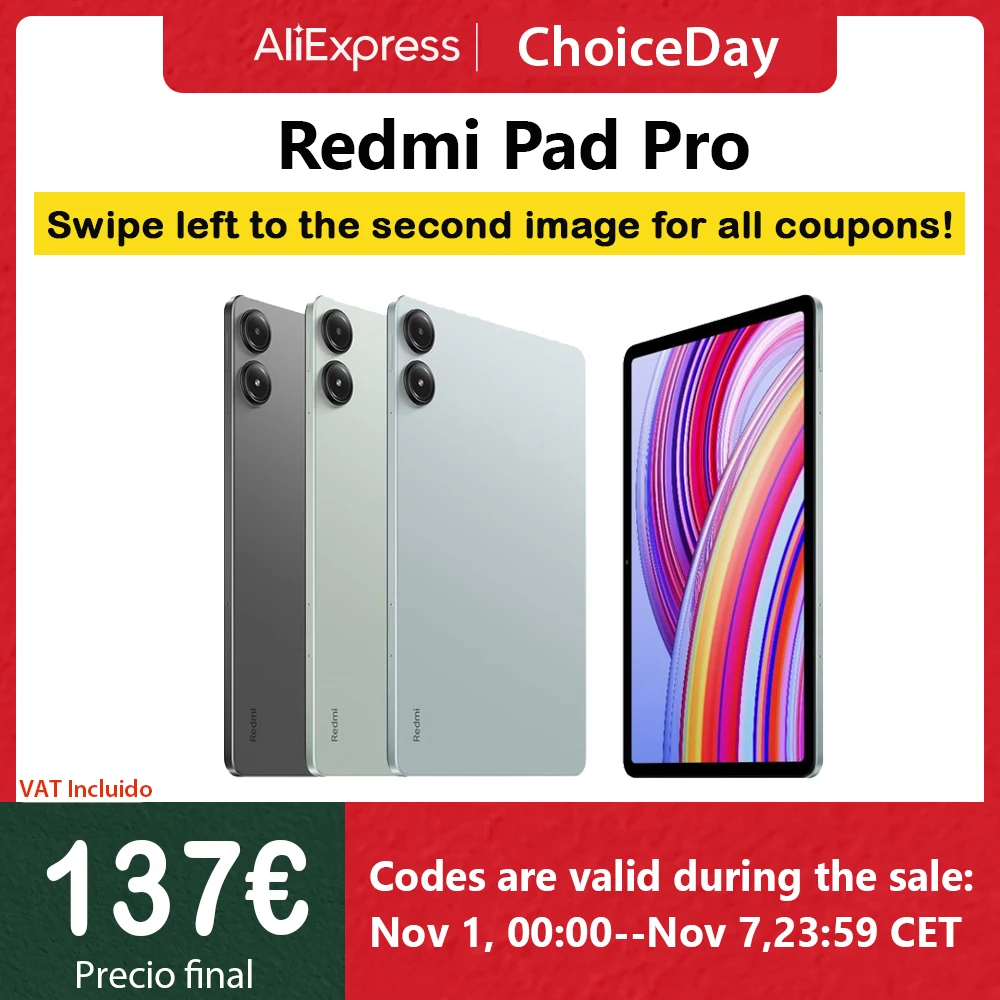 Xiaomi Redmi Pad Pro Tablet versión Global 8 + 256GB Snapdragon 7S Gen 2 octa Core 12,1 ''120Hz 10000mAh pantalla de batería