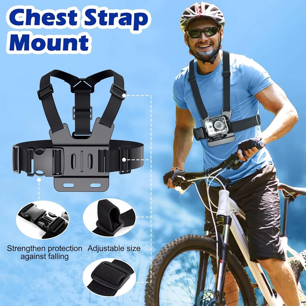 All-in-One Action Camera Accessories Kit Head Strap Chest Strap Mount Adjustable for GoPro Hero Phone Osmo SJCAM AKASO insta360