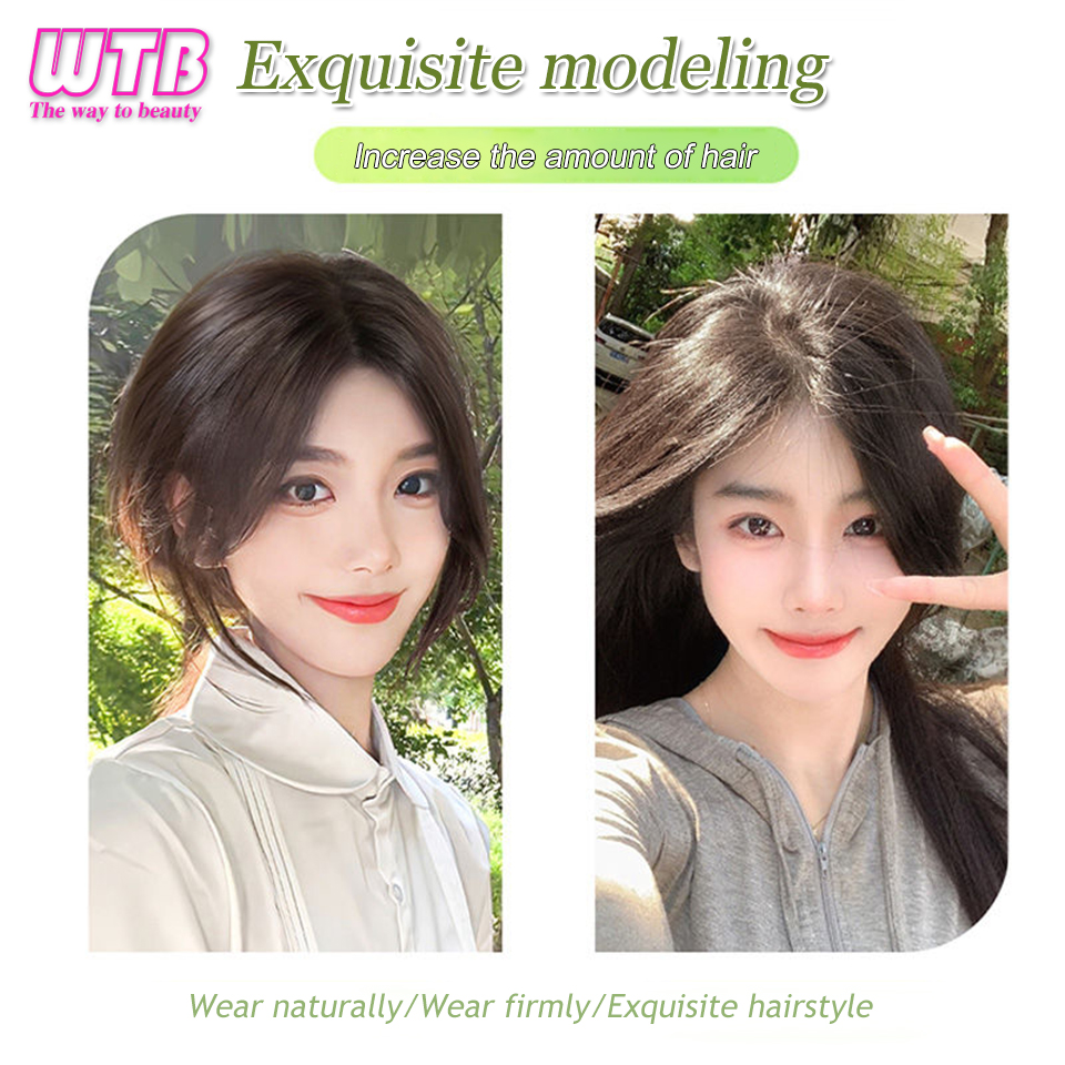 Wtb-合成フレンチフリンジウィッグ女性用、自然にふわふわで軽量なシームレスカバー、白い髪、ピース