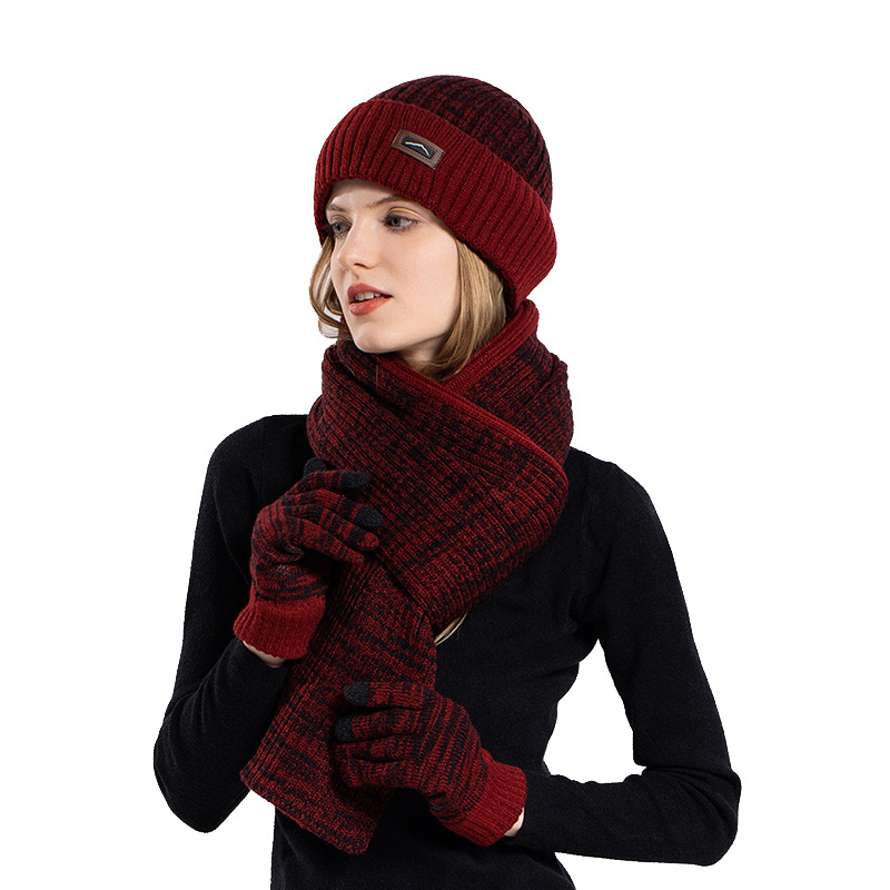 Premium Hoed Handschoen Sjaal Driedelige Set Winter Buiten Met Fleece Isolatie Gehoorbescherming Gebreid Garen Wollen Muts Heren Dames