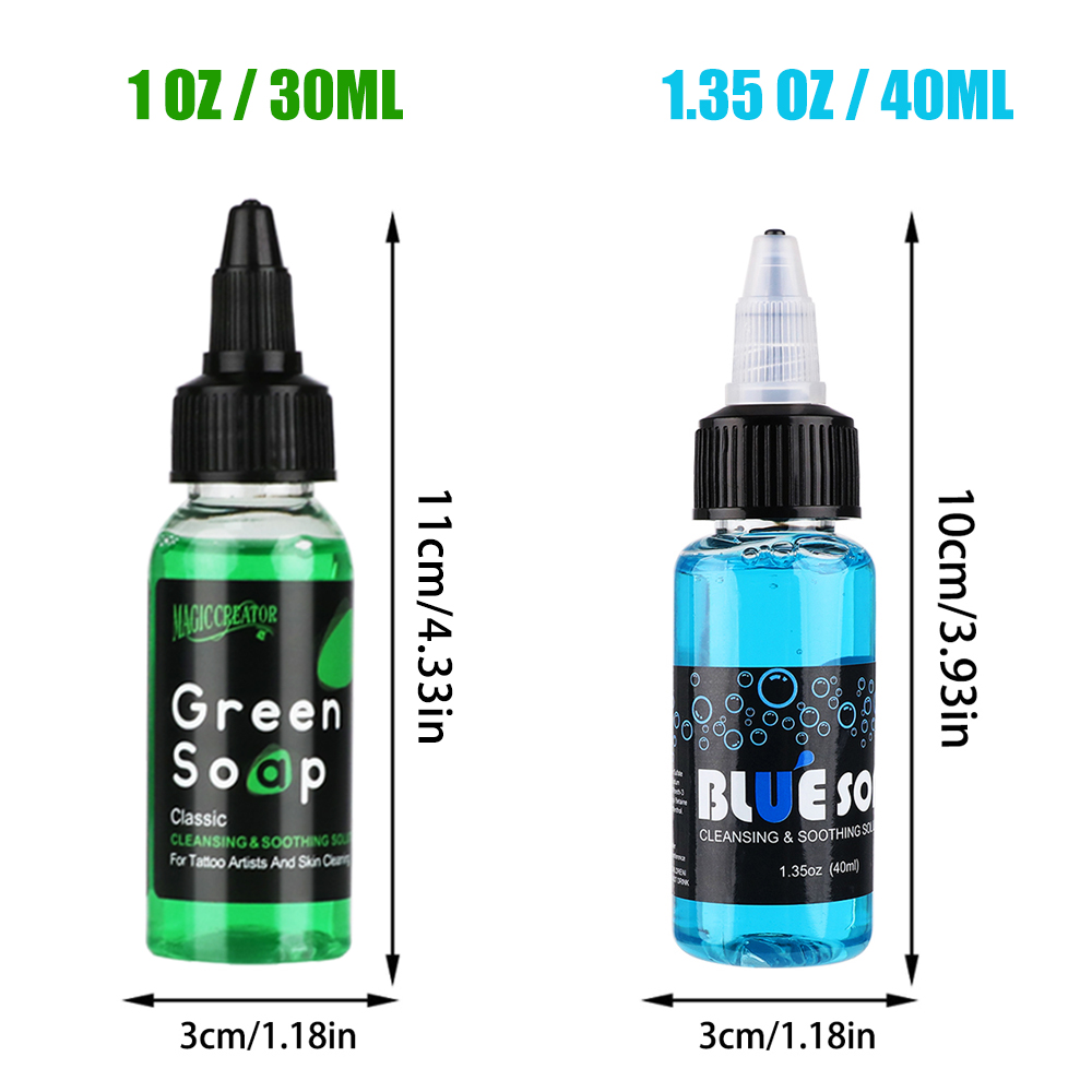 Savon vert pour tatouage et savon bleu – Nettoyant super concentré pour tatouage et piercing pour studios de tatouage, tatoueur et débutant