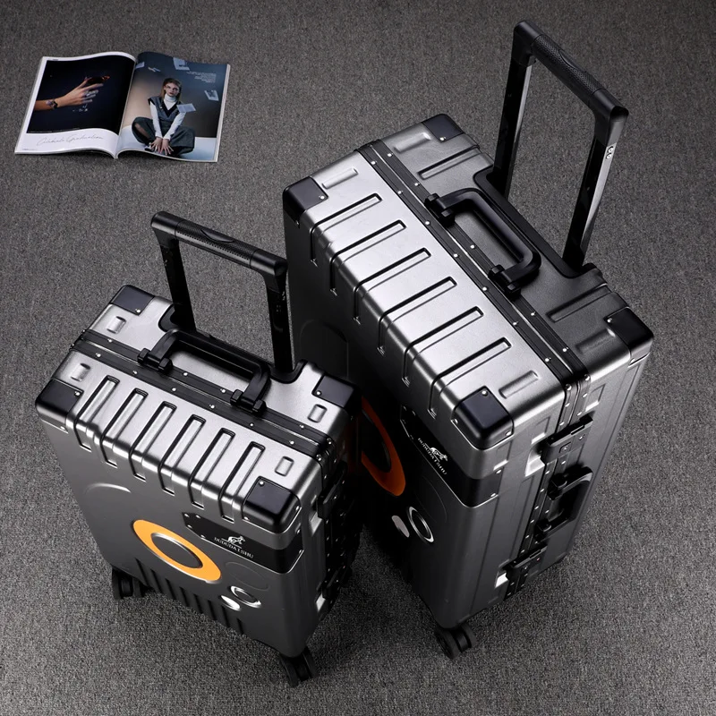 Reise Spinner Gepäck 20/22/24/26 Zoll Aluminium rahmen Roll koffer Mann Frauen Mode Trolley Fall Business Boarding Box