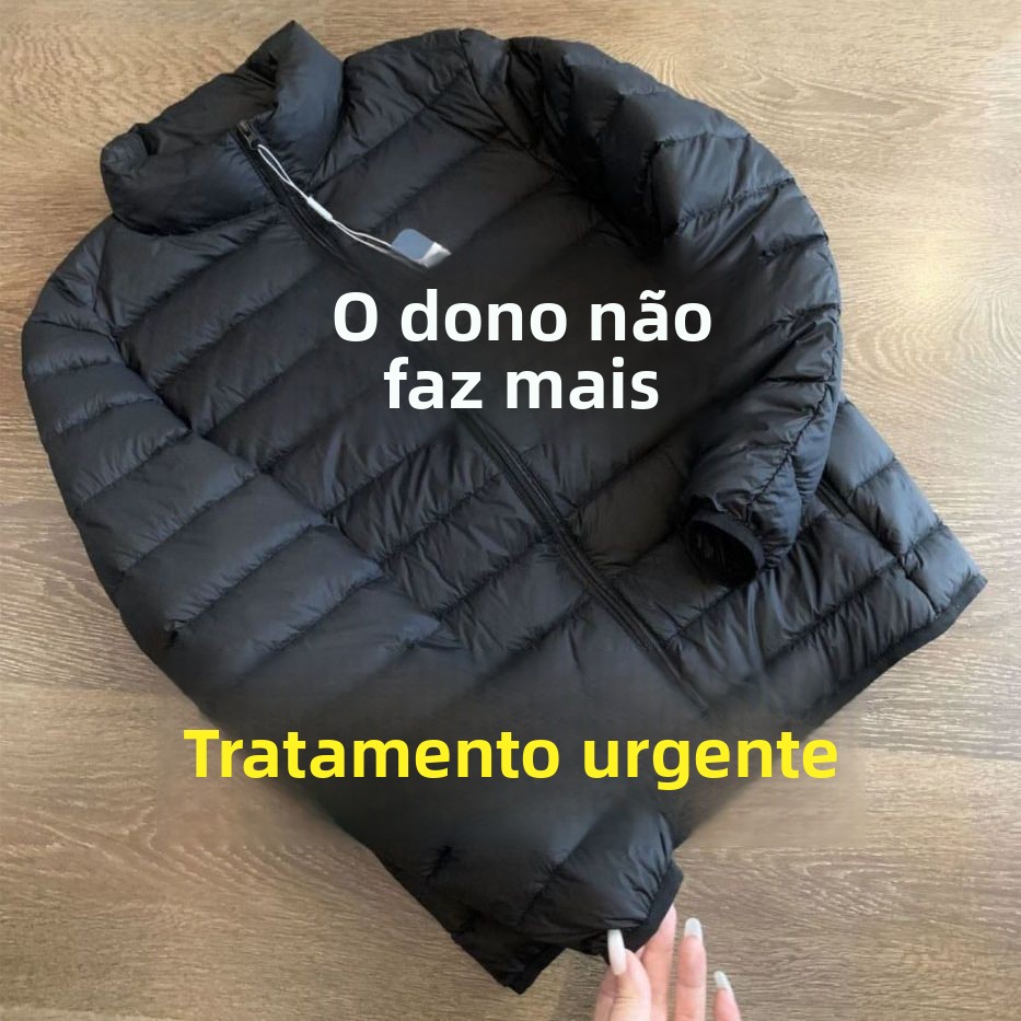 Jaqueta Masculina Ultra Leve de Aodão com Plumas, Gola Alta, Aquecimento, Sem Etiqueta, Enchimento de Aodão de Seda, Ajus...
