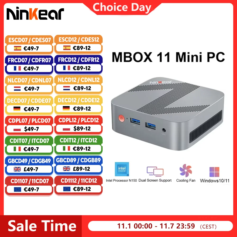 Ninkear MBOX 11 mini-pc Intel N150 tot 3,6 GHz 16 GB DDR4 512 GB SSD Ondersteuning 2 schermen 2,4 G + 5 G WIFI HDMI 3.0 * 2 Windows 11 computer