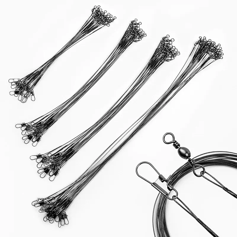 20PC Lenza da pesca in acciaio anti morso 15/20/25/30cm Leader in filo di acciaio con accessorio da pesca girevole Filo da pesca Guinzaglio Olta Leadcore